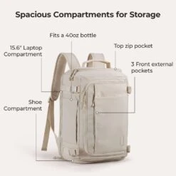 Bagsmart Blast Quick Access Carry On Travel Backpack Extended 38L -Fashion Bag Store Bagsmart Blast Quick Access Carry On Travel Backpack Extended 38L Beige 10
