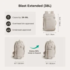 Bagsmart Blast Quick Access Carry On Travel Backpack Extended 38L -Fashion Bag Store Bagsmart Blast Quick Access Carry On Travel Backpack Extended 38L Beige 7